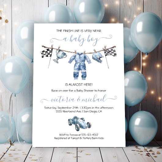Auto Racing Jongen Clothesline Baby shower Kaart
