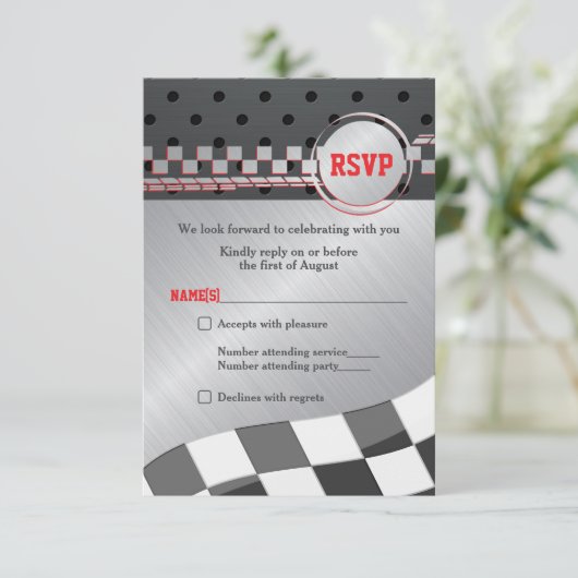 Auto Racing Racecar Bar Mitzvah Reageer Kaart (Staand voorkant)