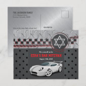 Auto Racing Racecar Bar Mitzvah Save the Date Briefkaart (Voorkant / Achterkant)