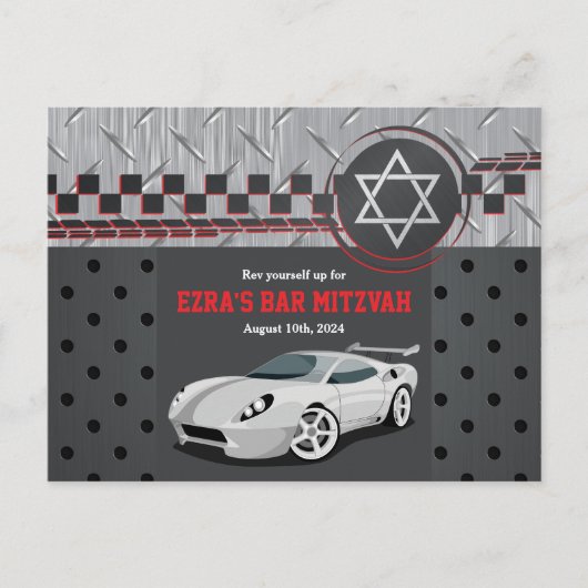 Auto Racing Racecar Bar Mitzvah Save the Date Briefkaart (Voorkant)