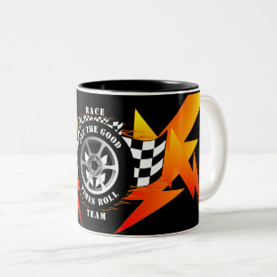 Auto Racing Team Checkered Vlag Sport Ontwerp Cool Tweekleurige Koffiemok
