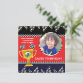 Auto Racing Trofee Verjaardagsfeestje Foto Uitnodi Kaart (Staand voorkant)