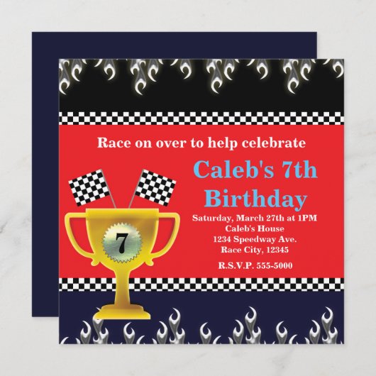 Auto Racing Trophy & Race Flags Party Uitnodiginge Kaart (Voorkant / Achterkant)