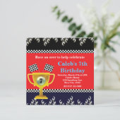 Auto Racing Trophy & Race Flags Party Uitnodiginge Kaart (Staand voorkant)