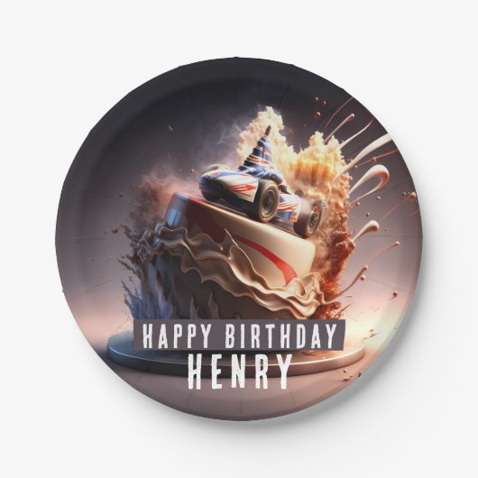 Auto Racing Verjaardagstaart - Papieren Bordje (Voorkant)