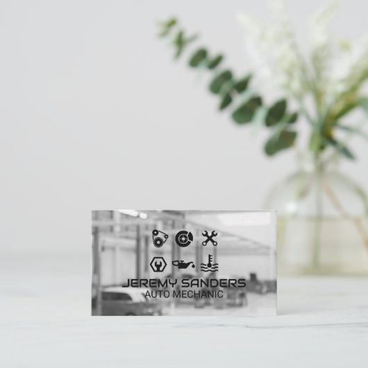 Auto Repair Bay | Mechanische Fix-pictogrammen Visitekaartje (Staand voorkant)