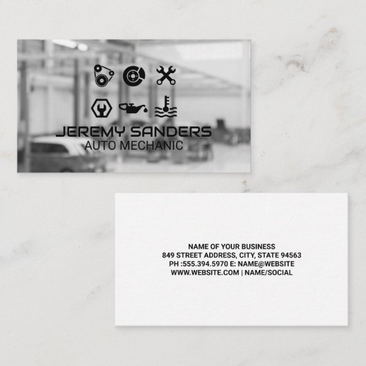 Auto Repair Bay | Mechanische Fix-pictogrammen Visitekaartje (Voorkant / Achterkant)