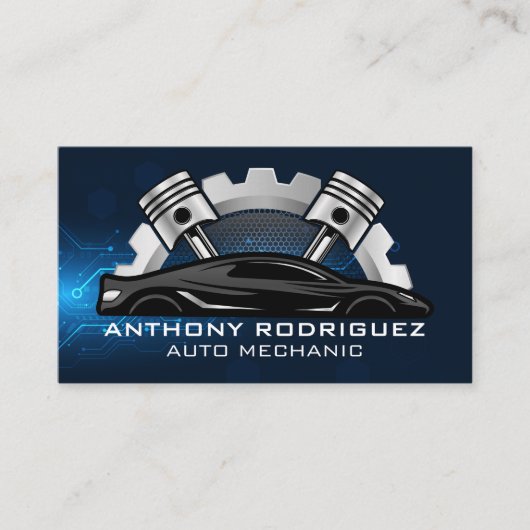 Auto Repair Pistons Gear Logo | technicus Visitekaartje (Voorkant)