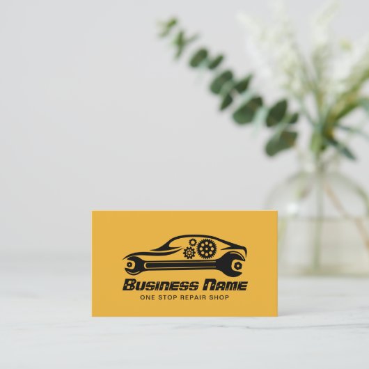 Auto Reparatie Auto & Moersleutel Automotive Mecha Visitekaartje (Staand voorkant)