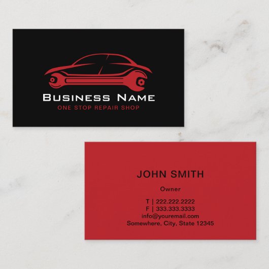 Auto Reparatie Automobiel Zwart & Rood Auto Mechan Visitekaartje (Voorkant / Achterkant)