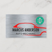 Auto Reparatie Logo | Metallic Staal Achtergrond Visitekaartje (Voorkant)