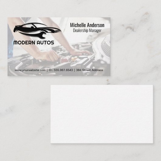 Auto Reparatie Logo | Werktuigkundige werken aan a Visitekaartje (Voorkant / Achterkant)