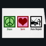 Auto reparatie Winkelkaart auto<br><div class="desc">Peace Love Auto Repair. Een coole autoreparateurskaart voor een automonteur in een automobielwerkplaats,  een voertuigtechnicus of een serviceafdeling die auto's vastlegt.</div>
