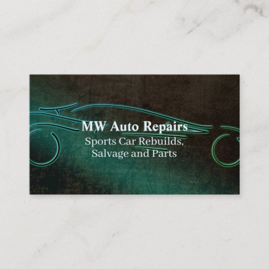 Auto reparaties, blauwgroen ledereffect, logo voor visitekaartje (Voorkant)
