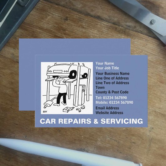 Auto Reparaties & Onderhoud Cartoon Visitekaartje