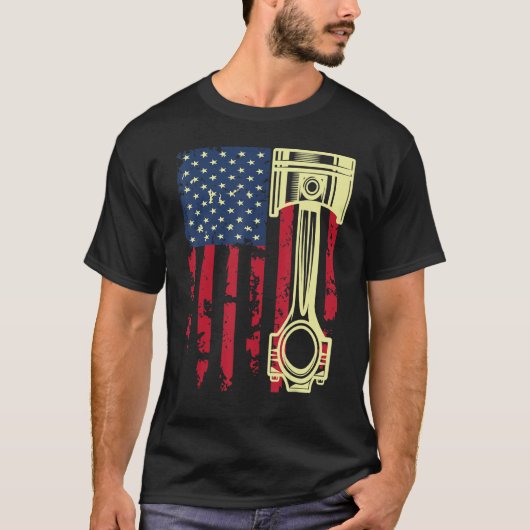 Auto Reparman Auto Mechanic Tools Piston USA Vlag T-shirt (Voorkant)