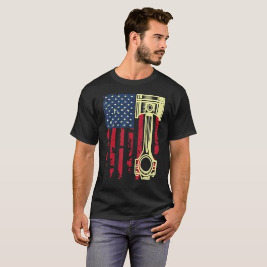 Auto Reparman Auto Mechanic Tools Piston USA Vlag T-shirt (Voorkant volledig)