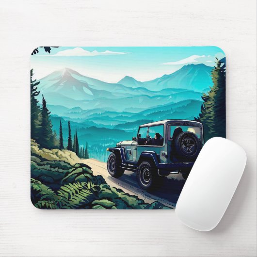 Auto rijden in het bos stijl muismat (Met muis)