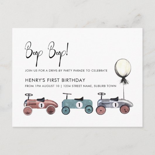 Auto-rijden langs quarantaine 1e verjaardagsfeestj briefkaart (Voorkant)
