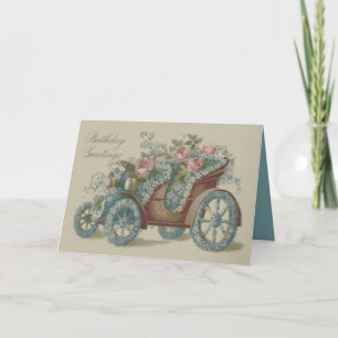 Auto Rose Vergeet-mij-nietje Bloemen Kaart