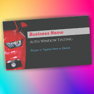 Auto Ruit Tinten, Rode Sportauto, QR Code Visitekaartje