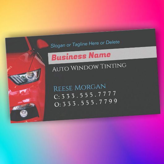 Auto Ruit Tinting, Rode Sportauto, QR-code, Vs 2 Visitekaartje