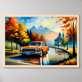 Auto schilderen Klassiek Bewegend Land Road Zonnig Poster