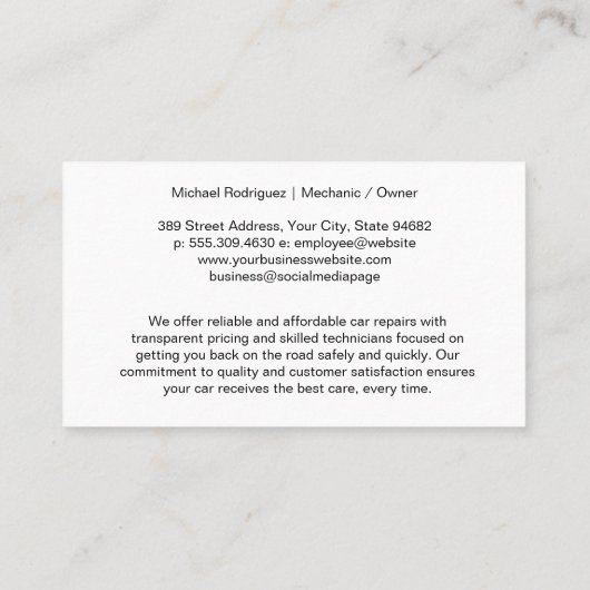 Auto Service Badge | Gouden metallic stijl Visitekaartje (Achterkant)