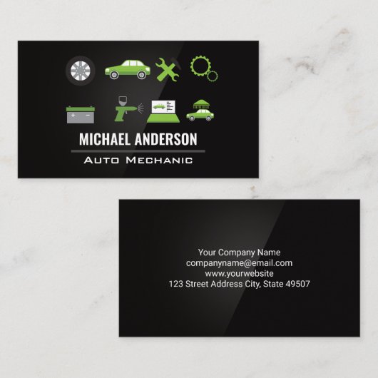 Auto Service Iconen | Monteur Visitekaartje (Voorkant / Achterkant)