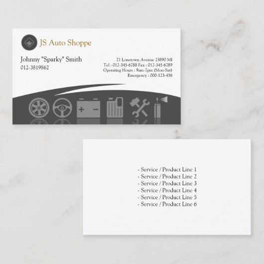 Auto Service Iconen Zwart Visitekaartje (Voorkant / Achterkant)