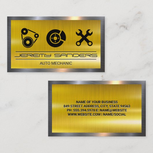 Auto-service pictogrammen | Metallic Industrial Visitekaartje (Voorkant / Achterkant)