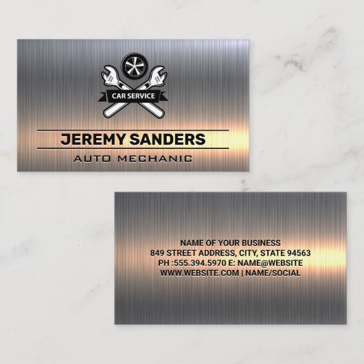 Auto Service | Sleutels en Band | Metalen Visitekaartje (Voorkant / Achterkant)