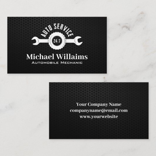 Auto Service Wrench Logo | Carbon Fiber Background Visitekaartje (Voorkant / Achterkant)