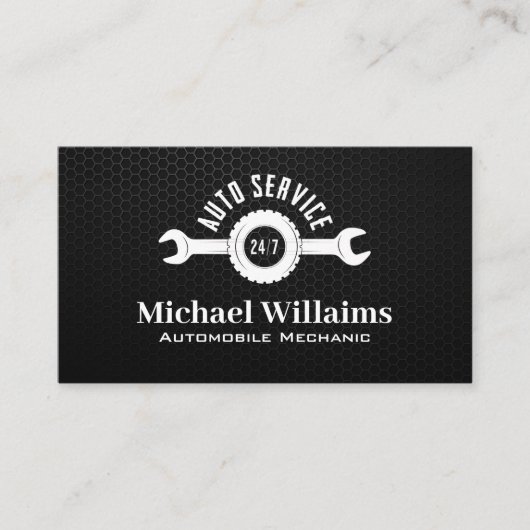 Auto Service Wrench Logo | Carbon Fiber Background Visitekaartje (Voorkant)