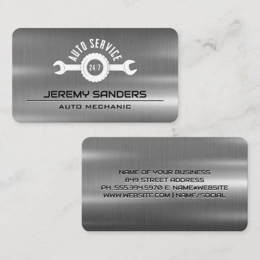 Auto Service Wrench Logo | metaalindustrie Visitekaartje (Voorkant / Achterkant)
