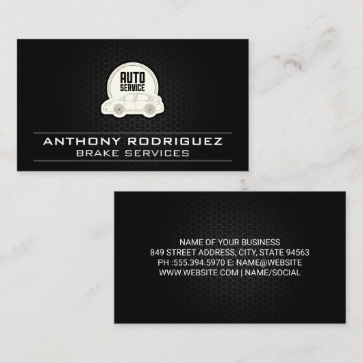 Auto-servicecar-pictogram | Koolstofgeometrisch Visitekaartje (Voorkant / Achterkant)