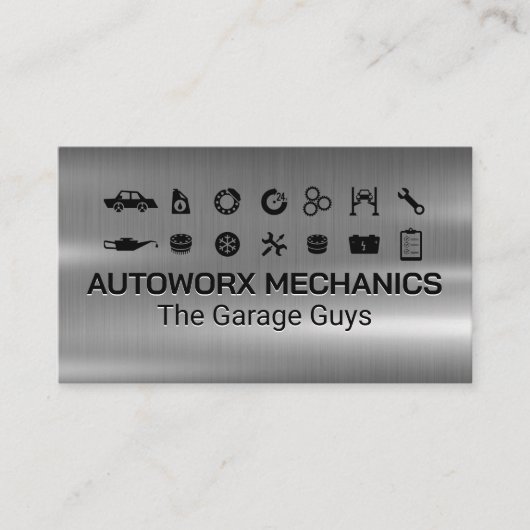Auto Servicepictogrammen | Metallic Visitekaartje (Voorkant)