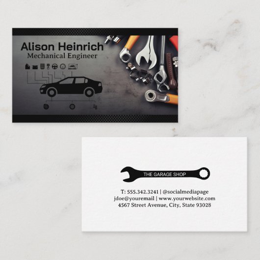 Auto Services-diagram | mechanisch handgereedschap Visitekaartje (Voorkant / Achterkant)