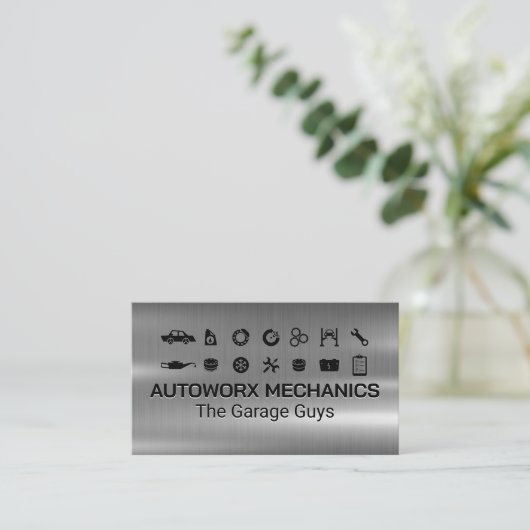 Auto Services Icons | Metallic Visitekaartje (Staand voorkant)