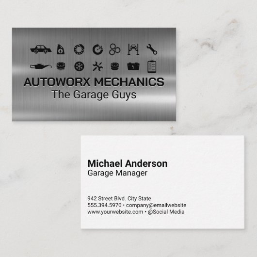 Auto Services Icons | Metallic Visitekaartje (Voorkant / Achterkant)