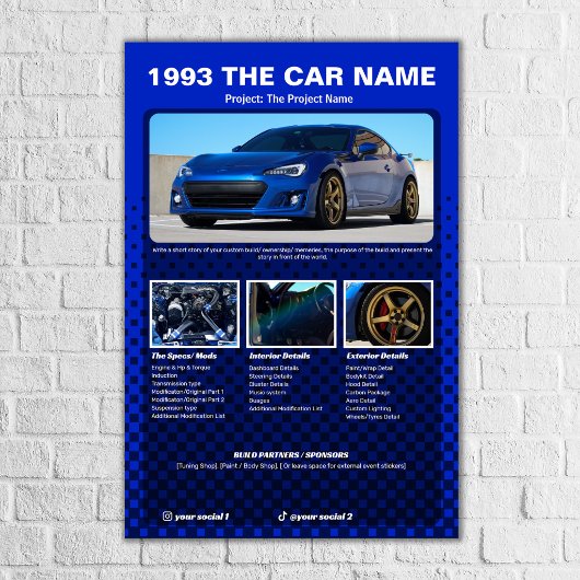 Auto Show Spec Board geruite achtergrond Poster