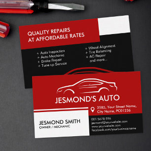 Auto Silhouet - Mechanic Auto Reparatie Rood Visitekaartje
