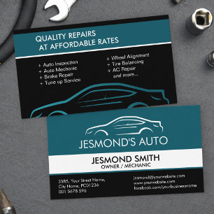 Auto Silhouet - Monteur Auto Reparatie Teal Visitekaartje