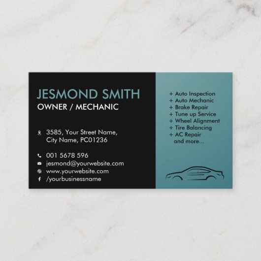 Auto Silhouette - auto-mechanische vormgeving Visitekaartje (Voorkant)