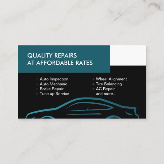 Auto Silhouette - auto-mechanisme - Blauwgroen Visitekaartje (Achterkant)