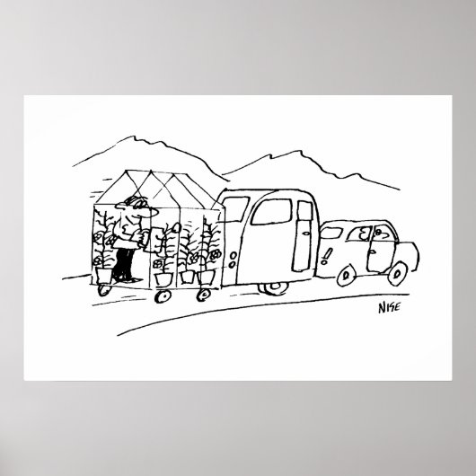 Auto sleept een caravan en ook een kas poster (Voorkant)
