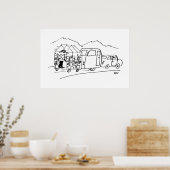 Auto sleept een caravan en ook een kas poster (Keuken)