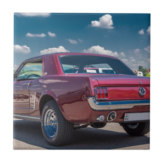 Auto Sportmosterang Rood Motortandwielen Metaal Tegeltje (Voorkant)