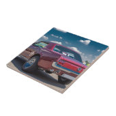 Auto Sportmosterang Rood Motortandwielen Metaal Tegeltje (Zijkant)