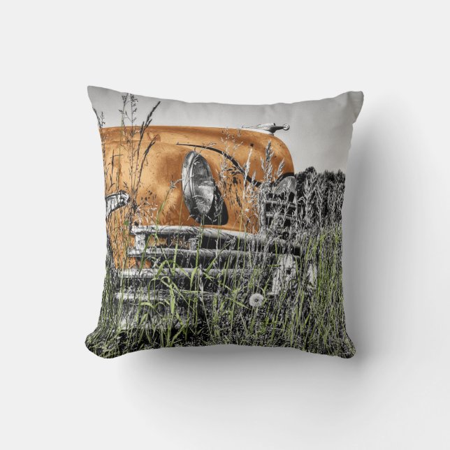 Auto te midden van het onkruid kussen (Voorkant)